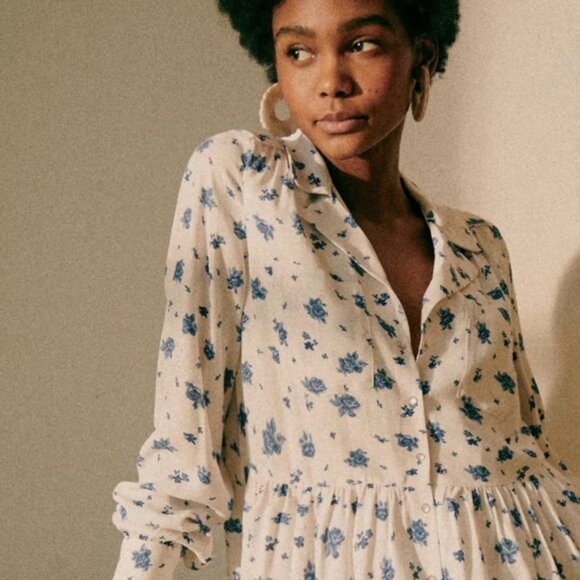 Sezane Robe Aurora Blue roses dress. - Picture 6 of 7